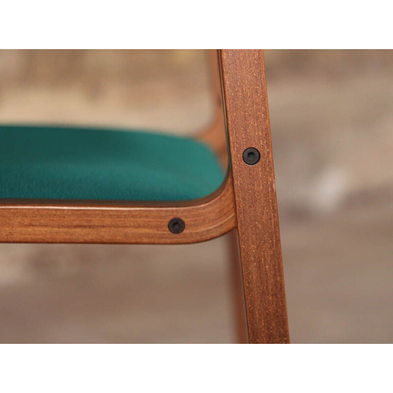 Vintage chair, curved stained beech and green upholstered seat backrest