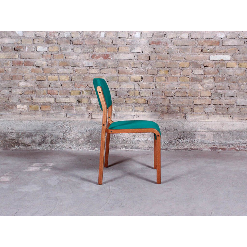 Vintage chair, curved stained beech and green upholstered seat backrest