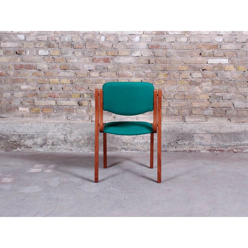 Vintage chair, curved stained beech and green upholstered seat backrest