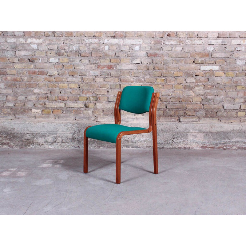 Vintage chair, curved stained beech and green upholstered seat backrest