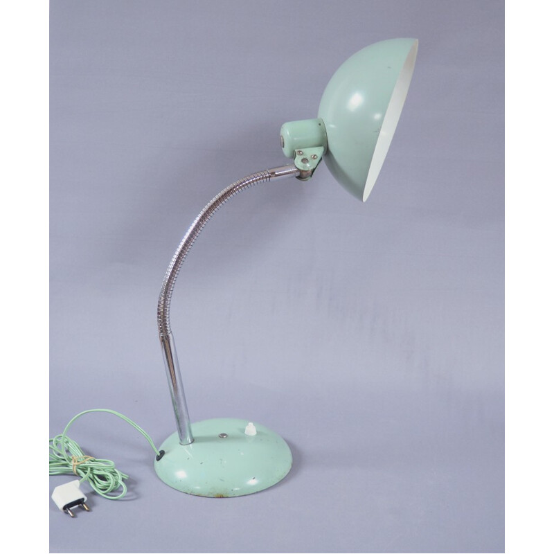 Industrial flexible lamp in water green metal - 1940s