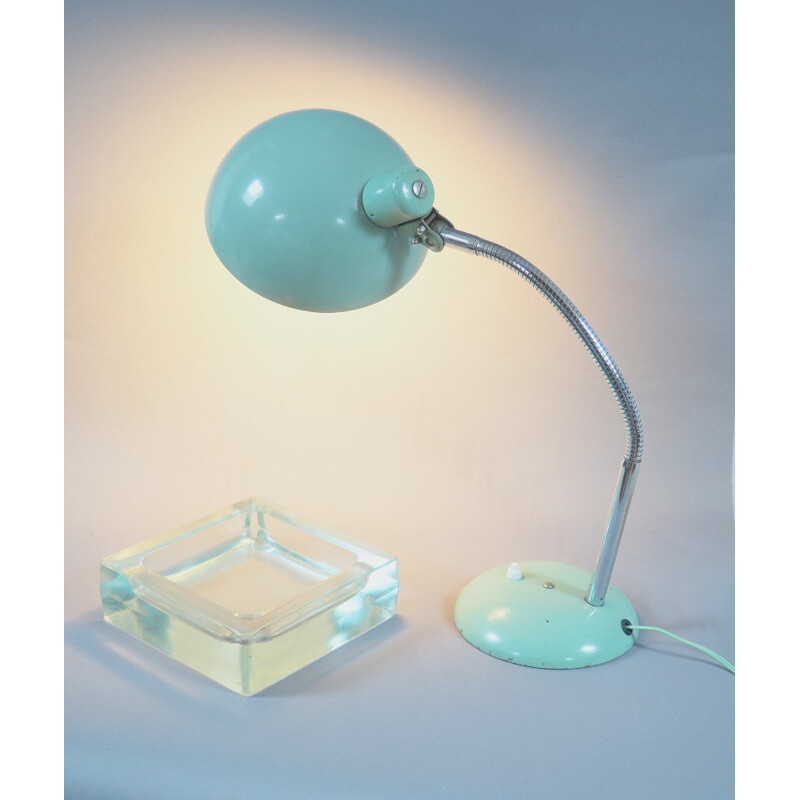 Industrial flexible lamp in water green metal - 1940s