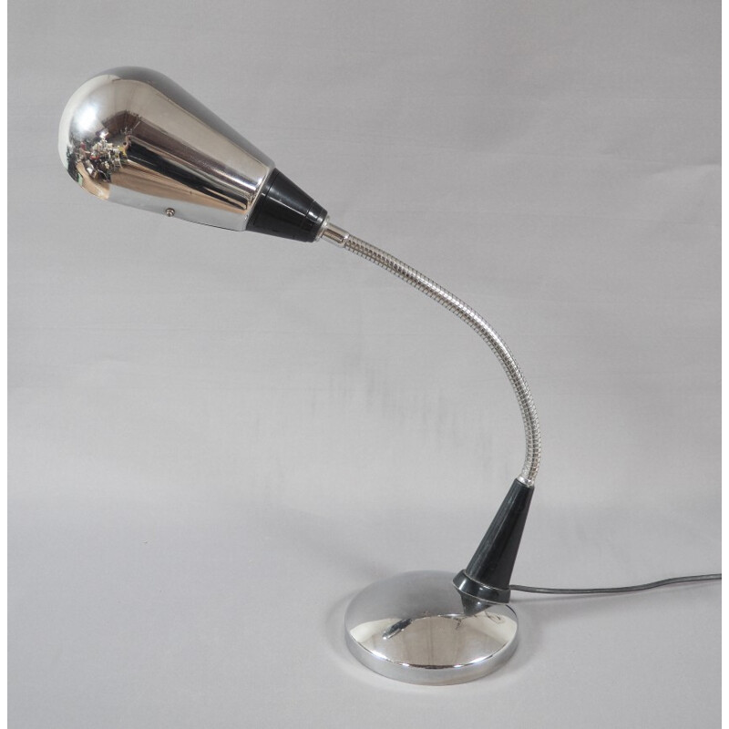 Lámpara de escritorio vintage flexible en metal cromado, 1960