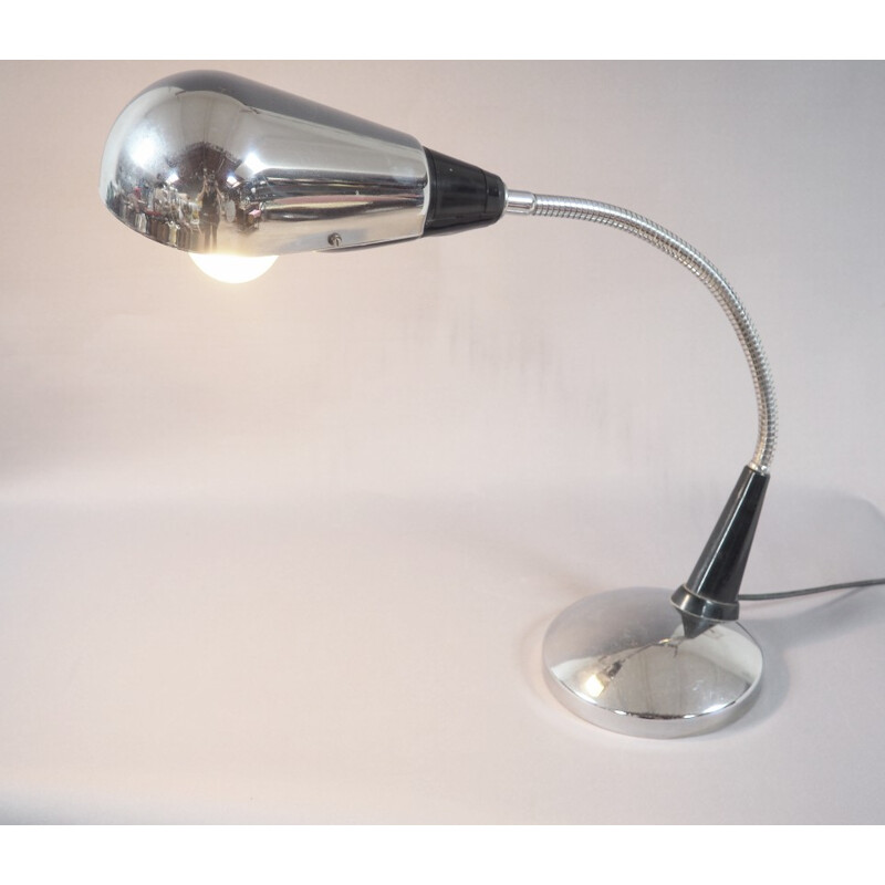 Lámpara de escritorio vintage flexible en metal cromado, 1960