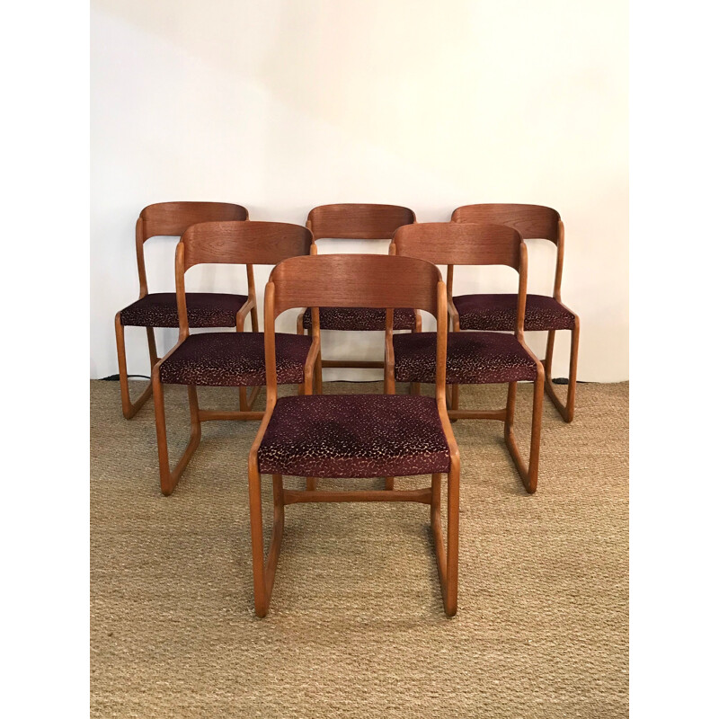 Suite of 6 vintage Traineau chairs by Baumann 1960