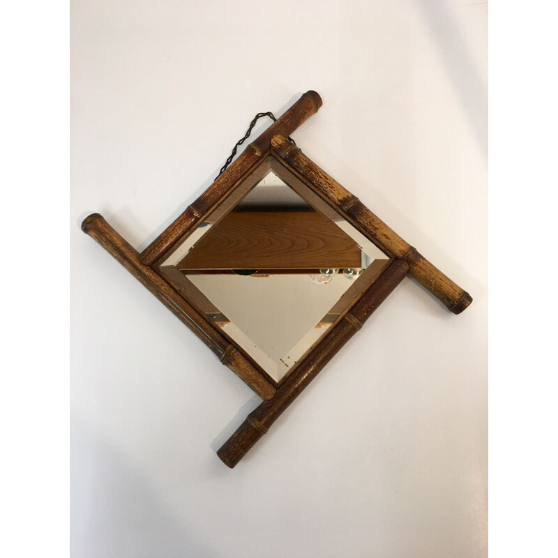 Miroir vintage Ancien Biseauté dit bambou