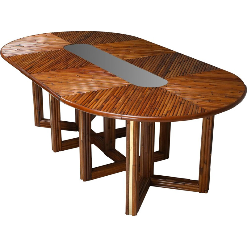 Table à repas vintage réglable en rotin, 1970