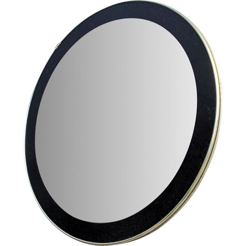 Vintage round mirror with black frame 1960