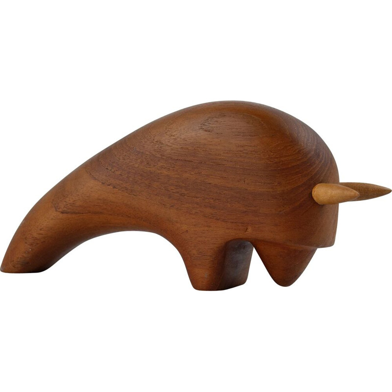 Vintage Bull Teak Sculpture by Arne Basse Denmark 1960