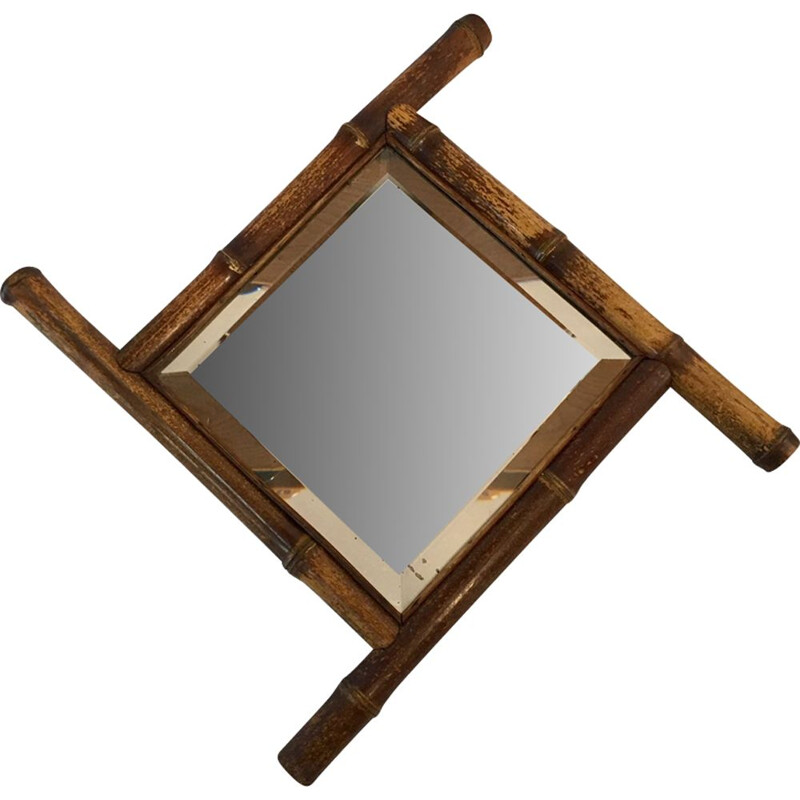 Miroir vintage Ancien Biseauté dit bambou