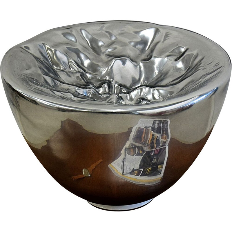 Lampada da tavolo vintage in vetro di Murano argentato traslucido