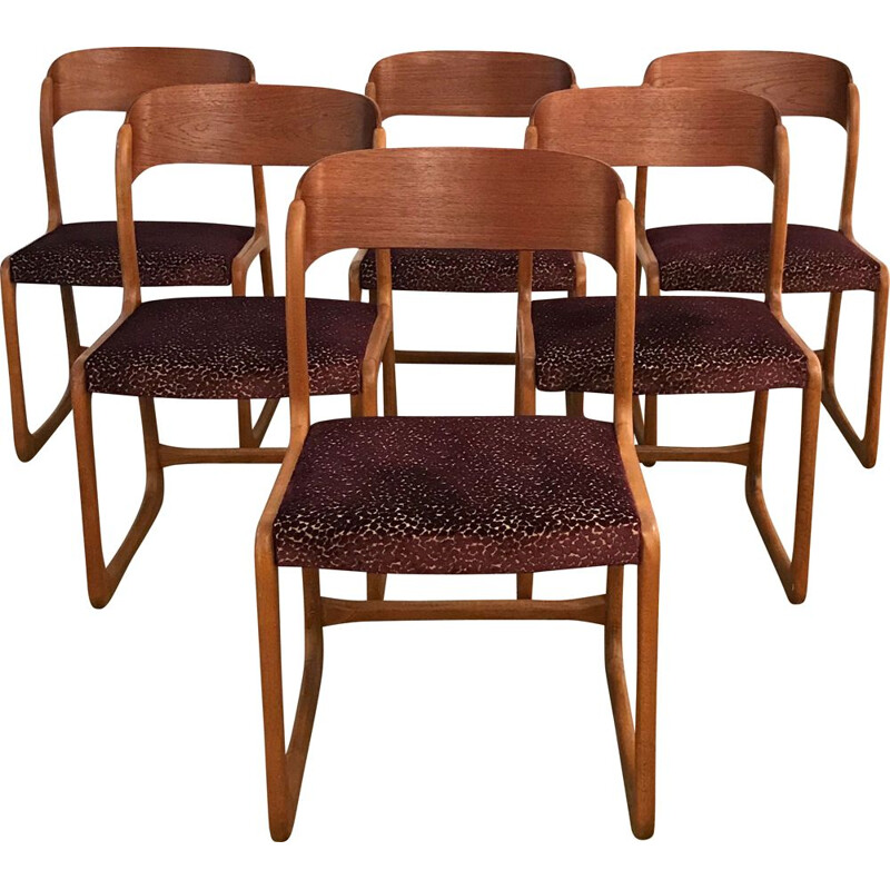 Suite of 6 vintage Traineau chairs by Baumann 1960