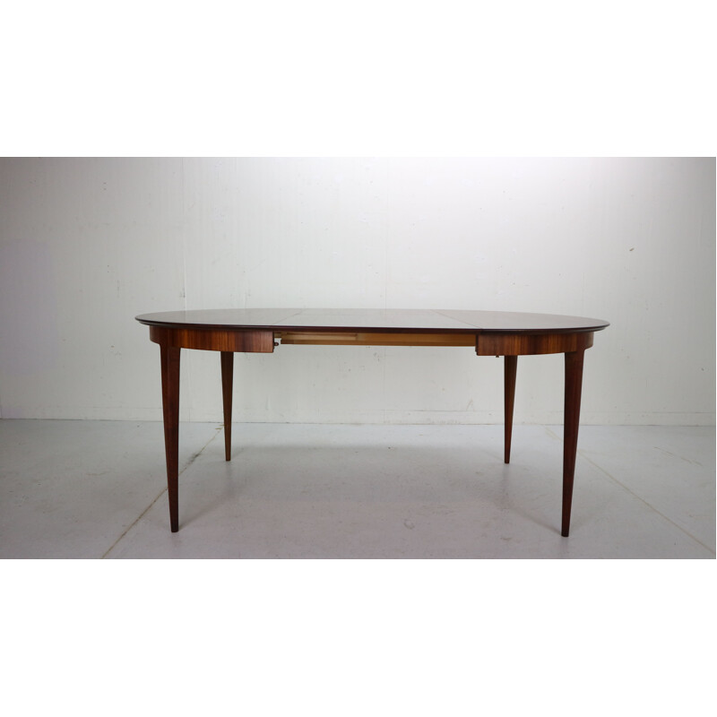 Vintage Scandinavian Extendable Oval Round Dinning Table, 1960 Denmark