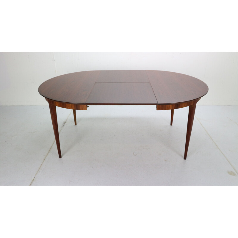 Vintage Scandinavian Extendable Oval Round Dinning Table, 1960 Denmark