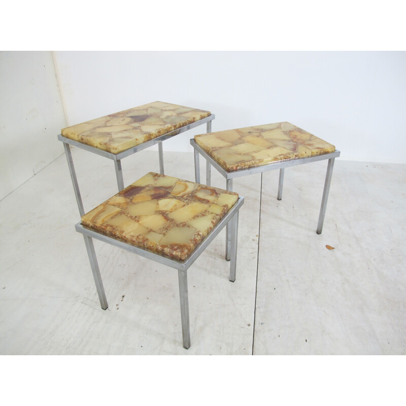 Vintage Hollywood Regency Chrome and Marble Nesting Tables, 1960s