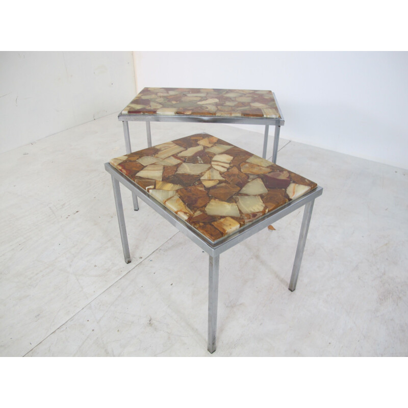 Vintage Hollywood Regency Chrome and Marble Nesting Tables, 1960s