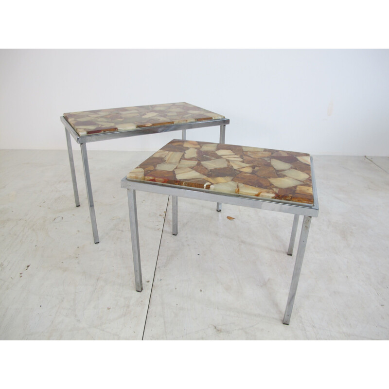 Vintage Hollywood Regency Chrome and Marble Nesting Tables, 1960s