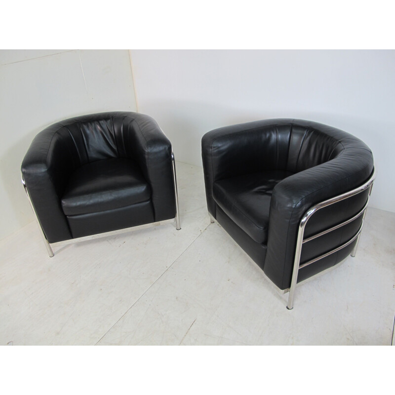 Set of 2 Vintage Leather Model Onda Lounge Chairs by De Pas, D'Urbino and Lomazzi for Zanotta, 