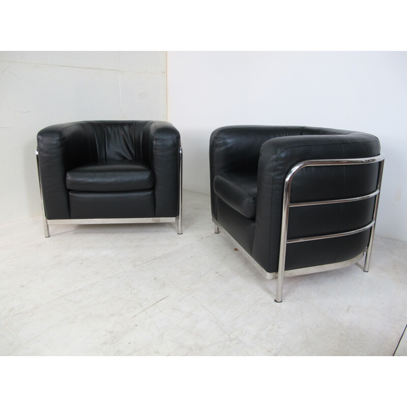 Set of 2 Vintage Leather Model Onda Lounge Chairs by De Pas, D'Urbino and Lomazzi for Zanotta, 