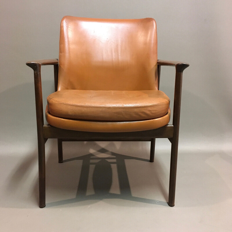 Set of 6 vintage Scandinavian leather armchairs by Kofod Larsen 1950