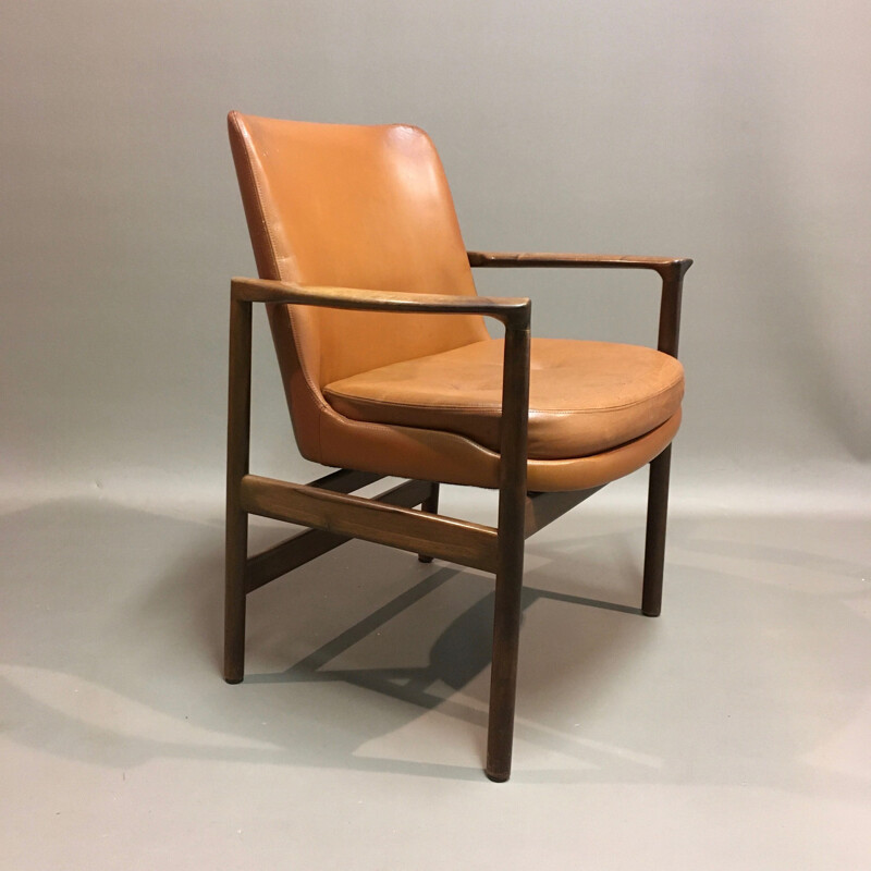 Set of 6 vintage Scandinavian leather armchairs by Kofod Larsen 1950