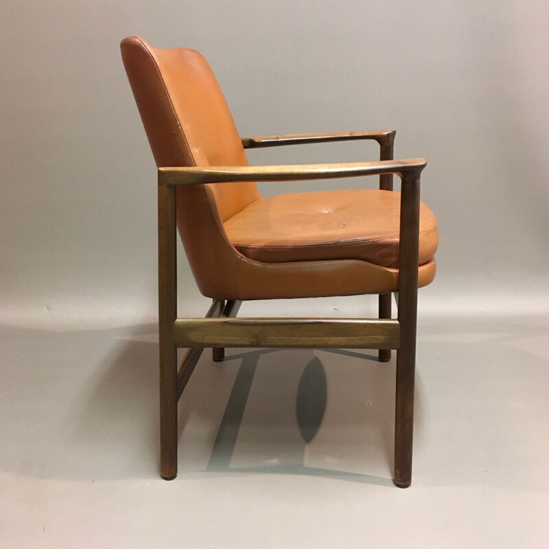 Set of 6 vintage Scandinavian leather armchairs by Kofod Larsen 1950