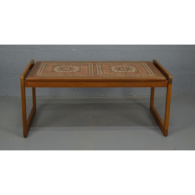 Table basse danoise vintage en teck avec dessus en céramique