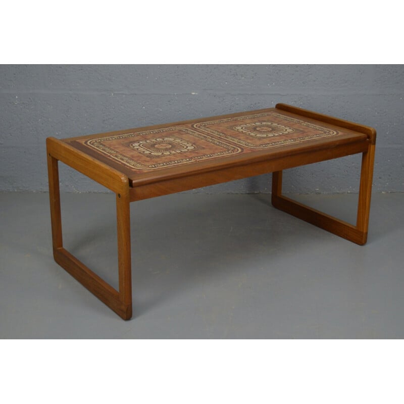 Table basse danoise vintage en teck avec dessus en céramique