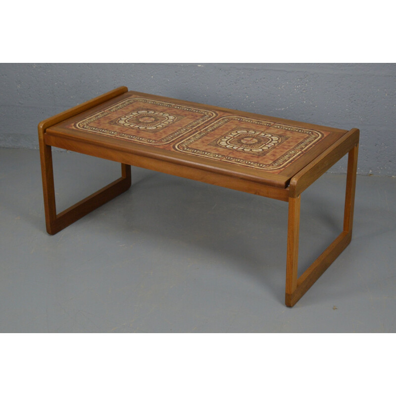 Table basse danoise vintage en teck avec dessus en céramique