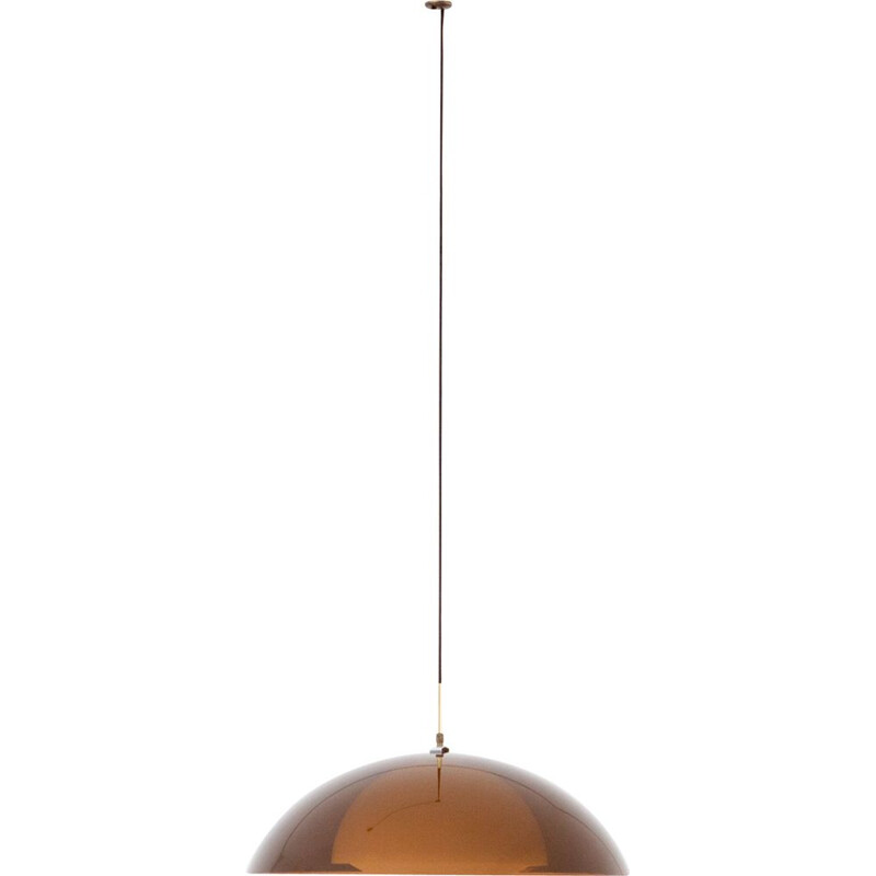 Vintage Stilux Milano Dome Smoked Perspex and Brass Pendant Chandelier, 1960s