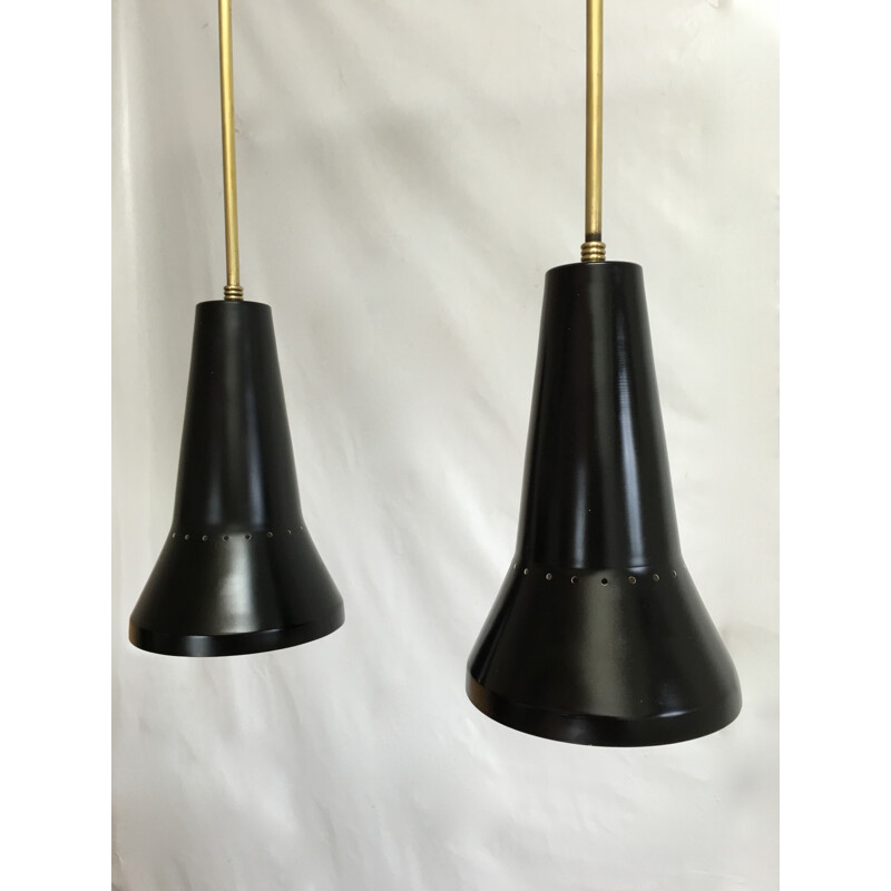 Pair of Stilux black pendant lamps with long stems - 1960s
