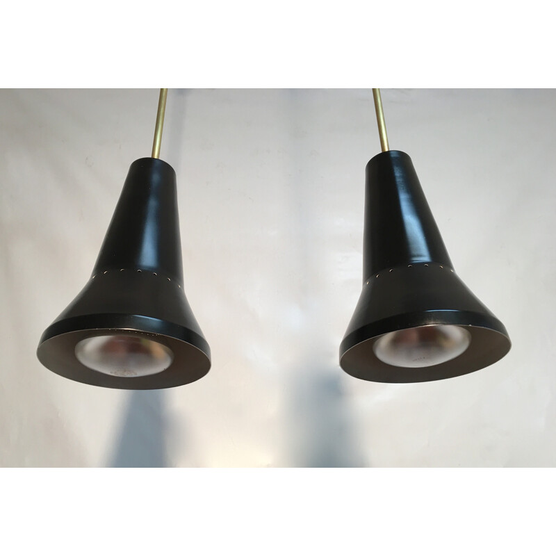 Pair of Stilux black pendant lamps with long stems - 1960s