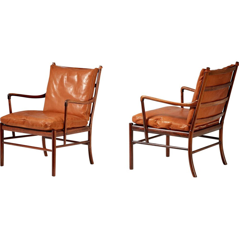 Paire de fauteuils vintage coloniales Ole Wanscher en palissandre, 1949