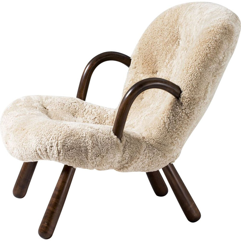 Vintage Philip Arctander sheepskin clam chair, 1944 