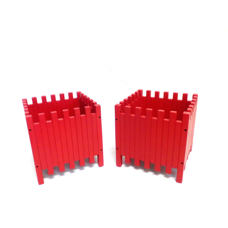 Set of two Italian Poltronova red planters, Ettore SOTTSASS - 1961