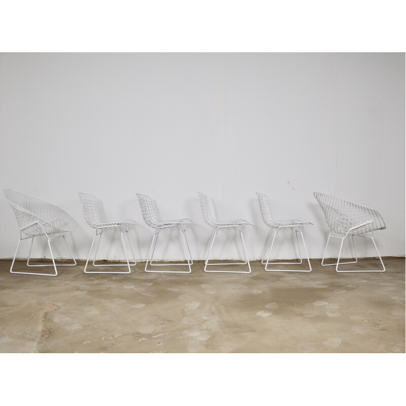 Set of 6 vintage metal side chairs by Harry Bertoia  for Knoll, 1970s