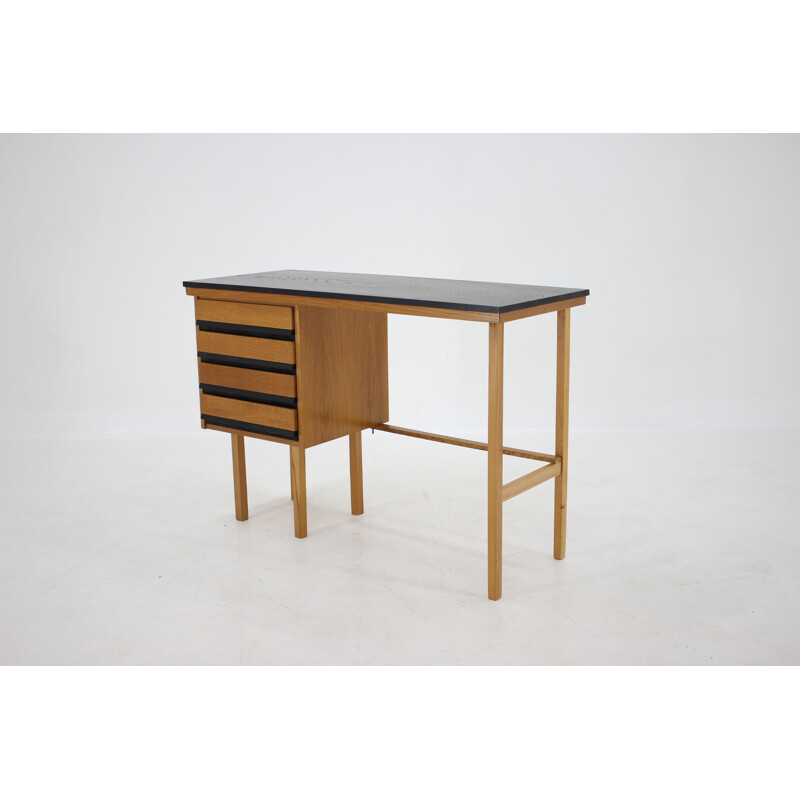 Vintage oak writing desk, Czechoslovakia, 1970s 