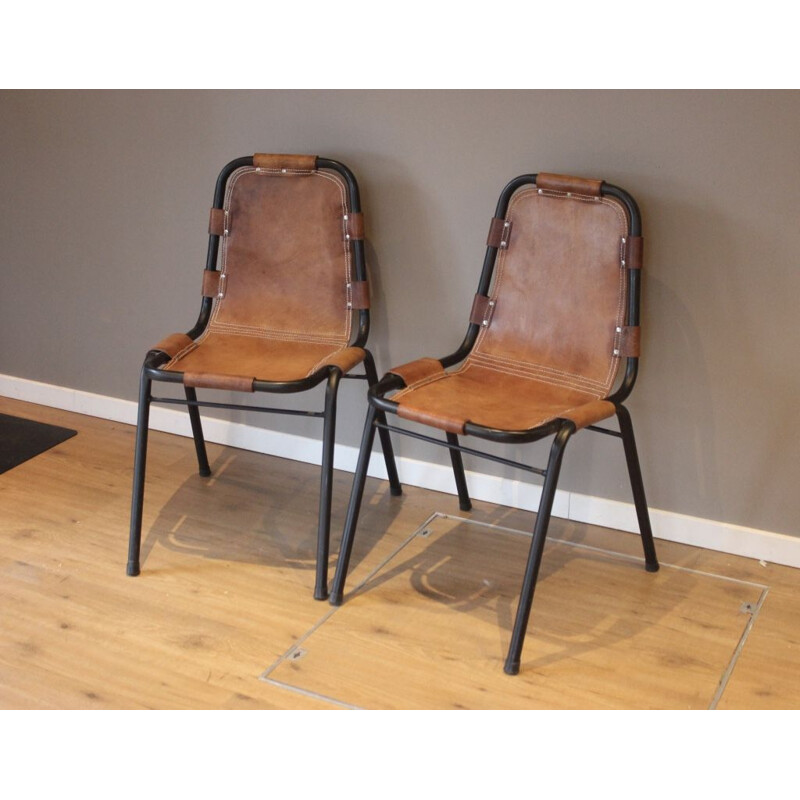 Pair of vintage chairs sourced by Charlotte Perriand, model "Les Arcs", 1960