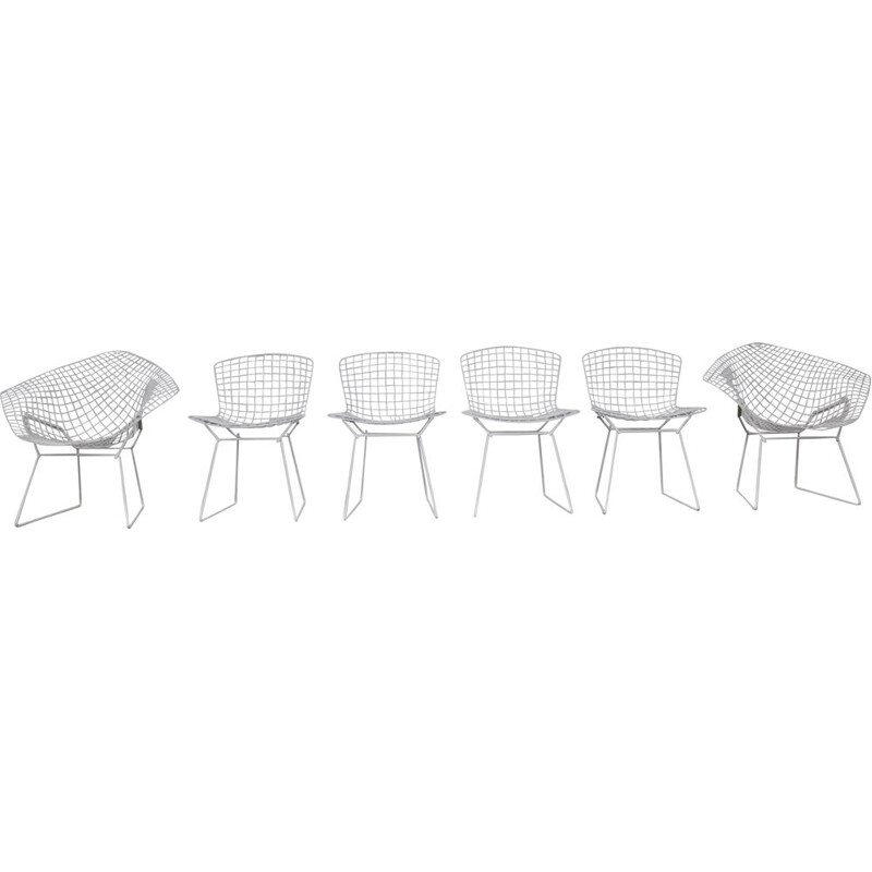 Set of 6 vintage metal side chairs by Harry Bertoia  for Knoll, 1970s