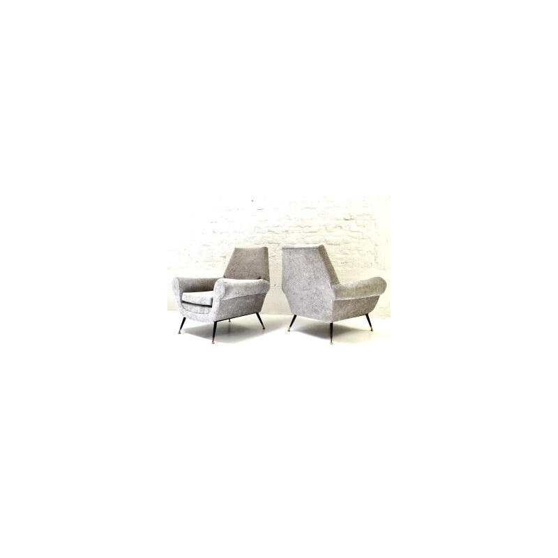 Pair of vintage light grey velvet armchairs by Gigi Radice