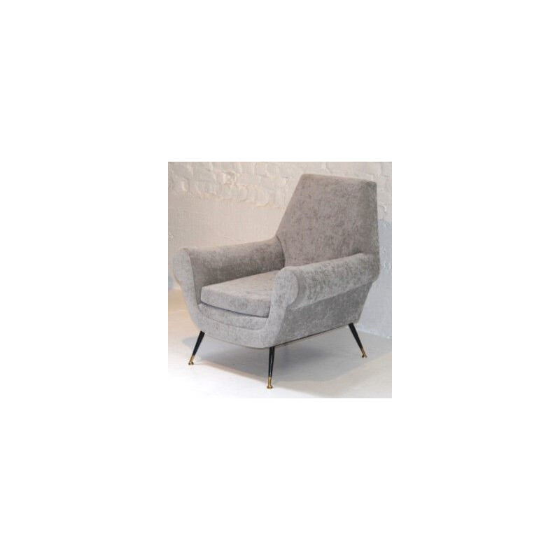 Pair of vintage light grey velvet armchairs by Gigi Radice