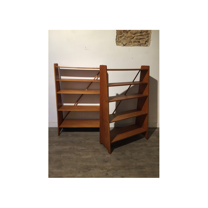 Pair of bookcases in ash wood with 5 shelves - 1950s