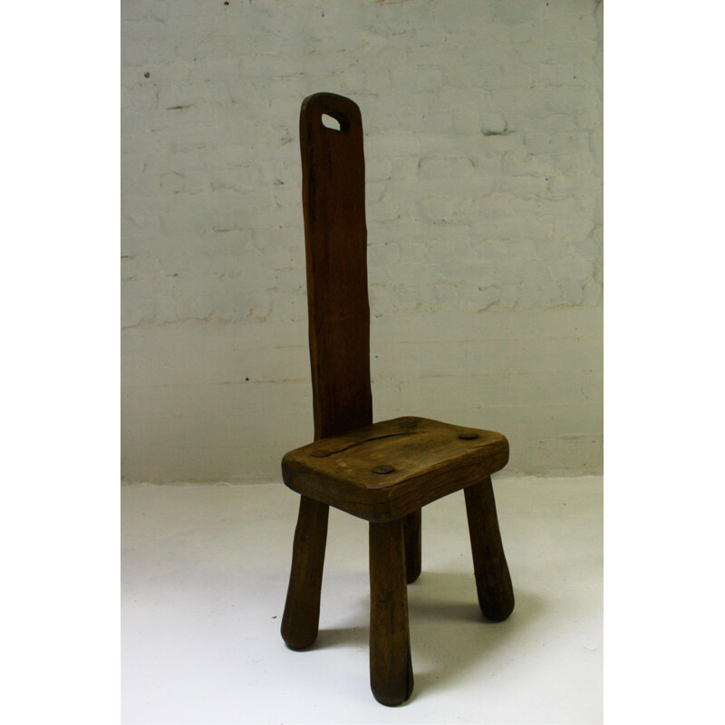 Brutalist vintage solid oak chair, 1950