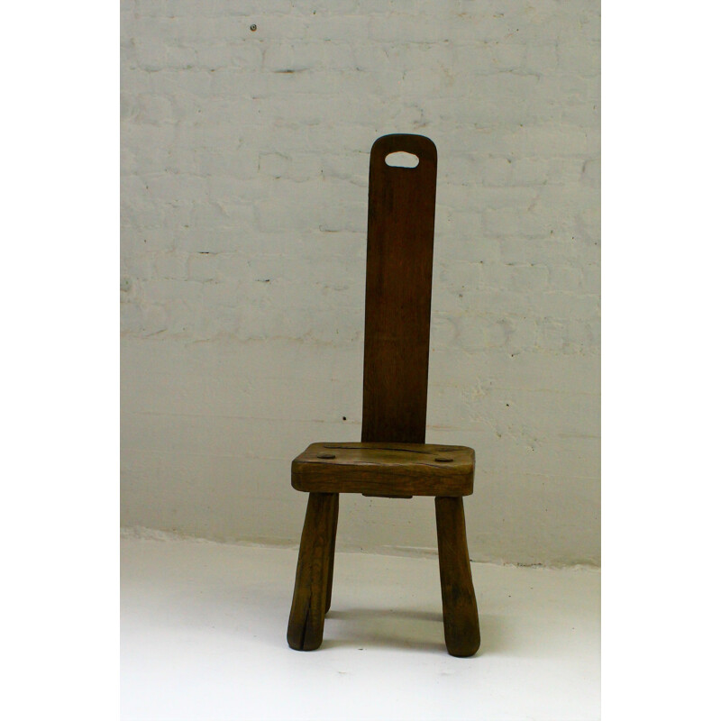 Brutalist vintage solid oak chair, 1950