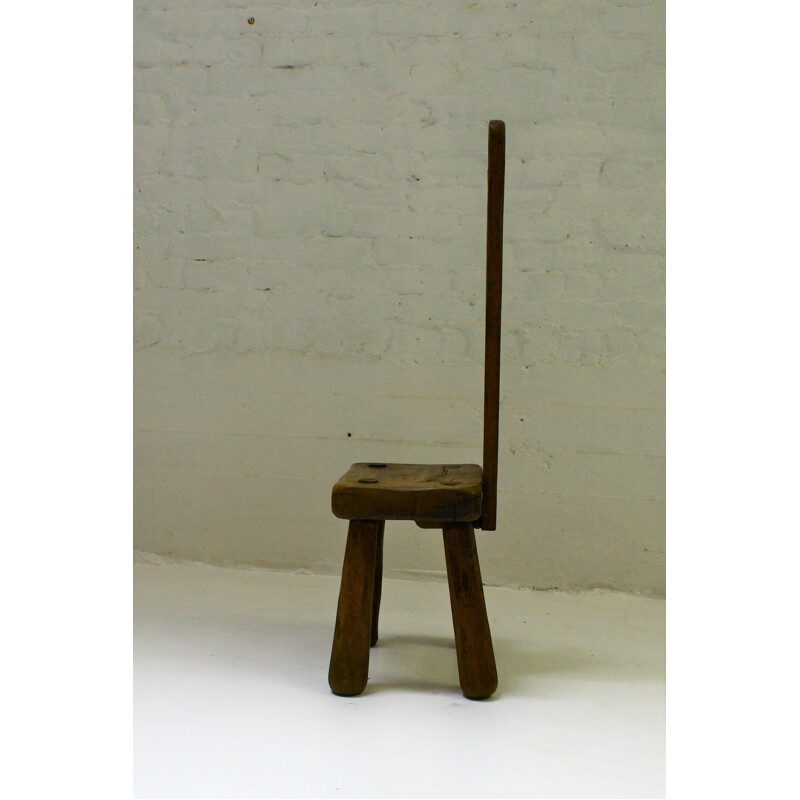 Brutalist vintage solid oak chair, 1950