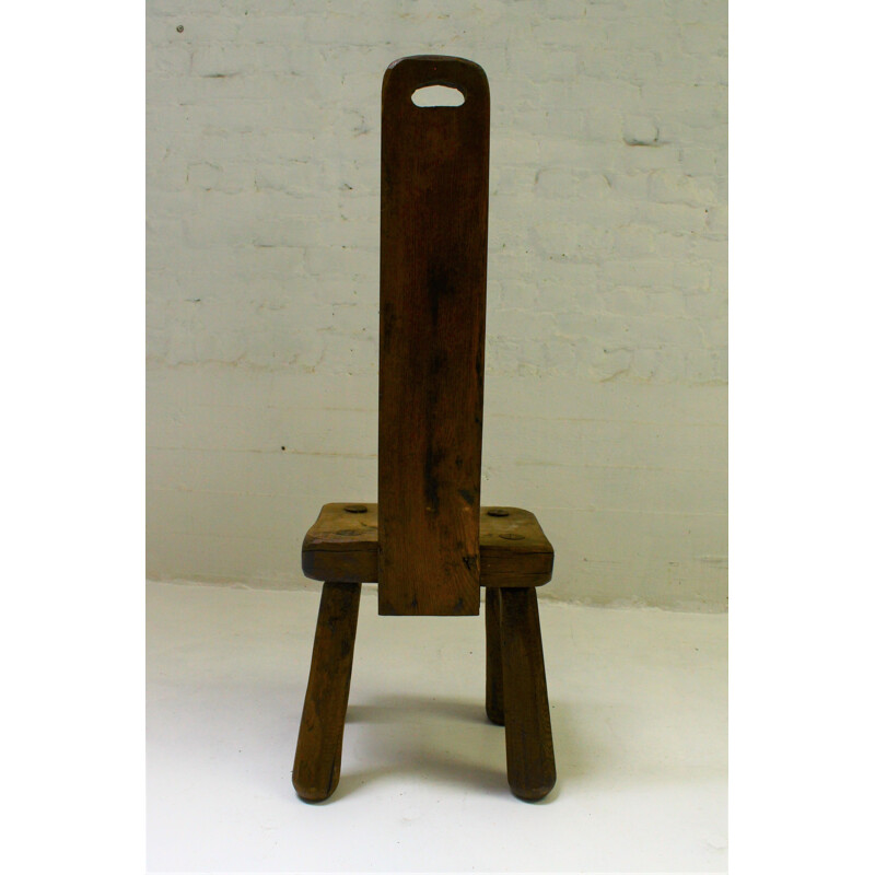 Brutalist vintage solid oak chair, 1950