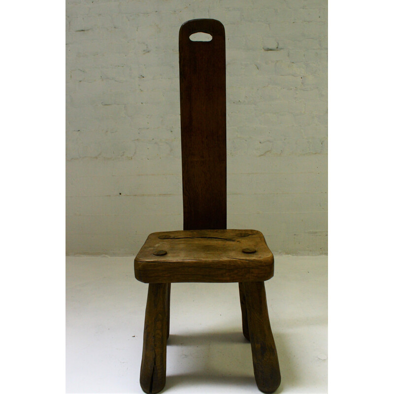 Brutalist vintage solid oak chair, 1950