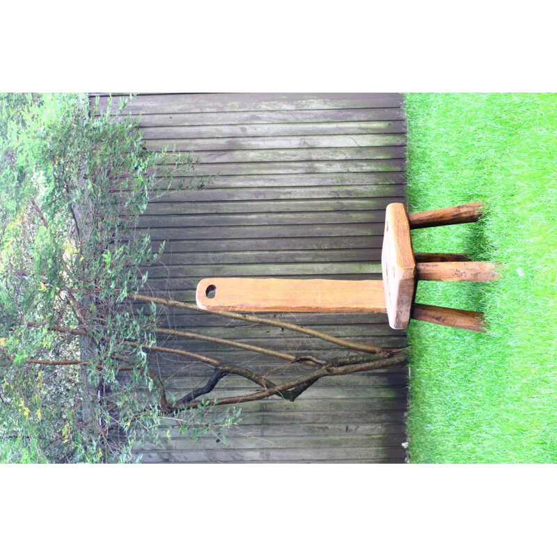 Brutalist vintage solid oak chair, 1950