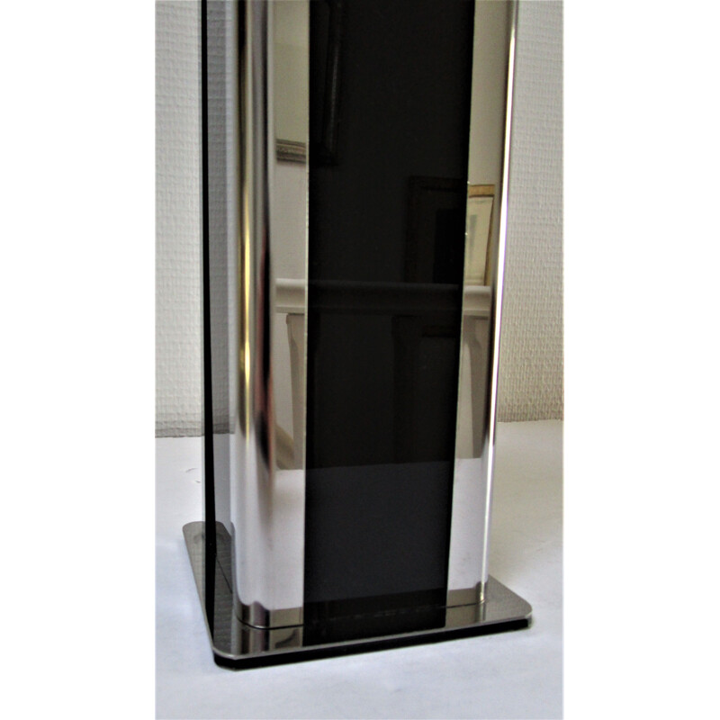 Vintage stainless steel and black plexiglass table lamp 1970