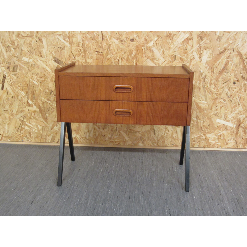 Vintage Scandinavian teak chest of drawers with compass feet 